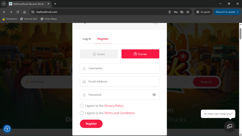 sign up ksa food truck